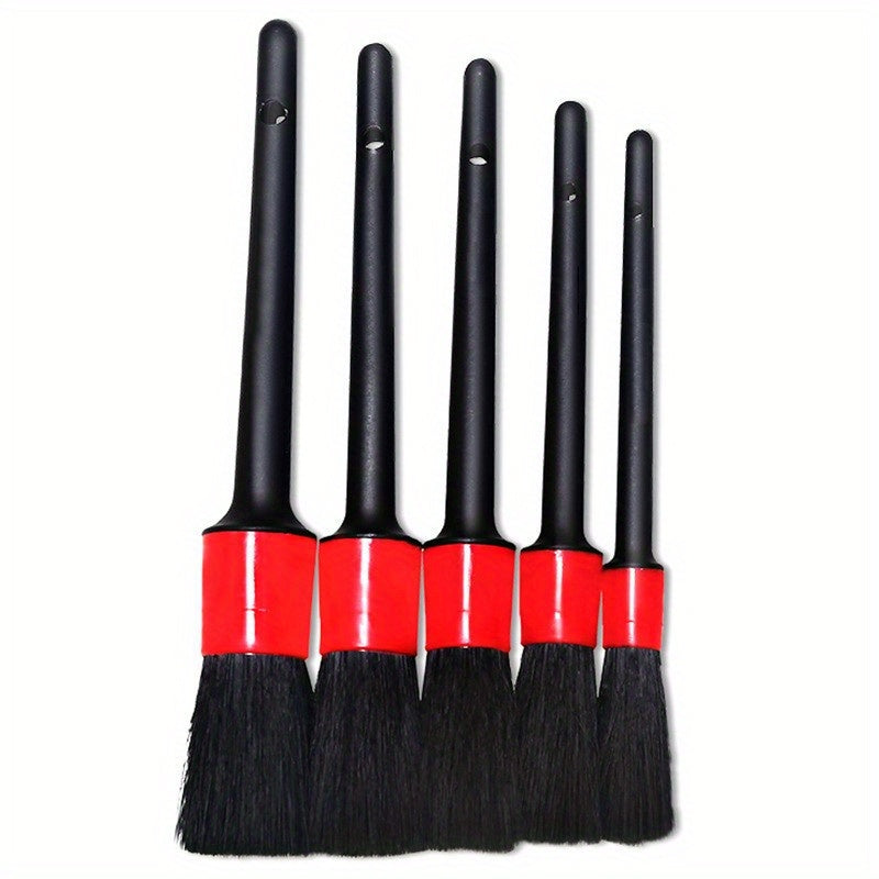 5-Piece Car Wash Brush Set Nylon and Pig Hair Detail Cleaning Brushes