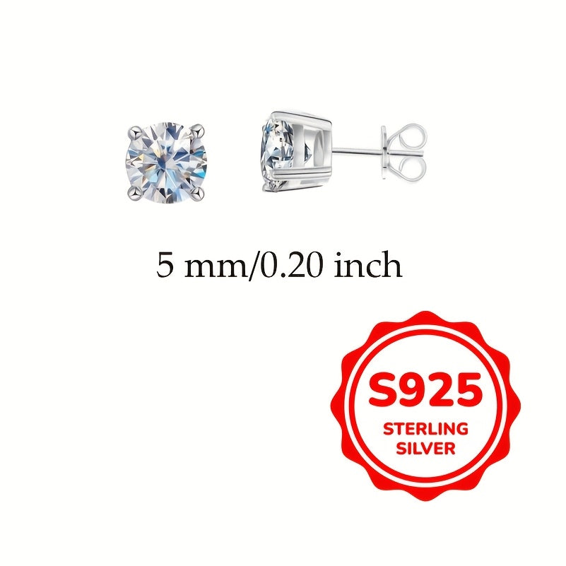 Sterling Silver Stud Earrings for Women with White Cubic Zirconia 3-6mm 0.1-0.8CT