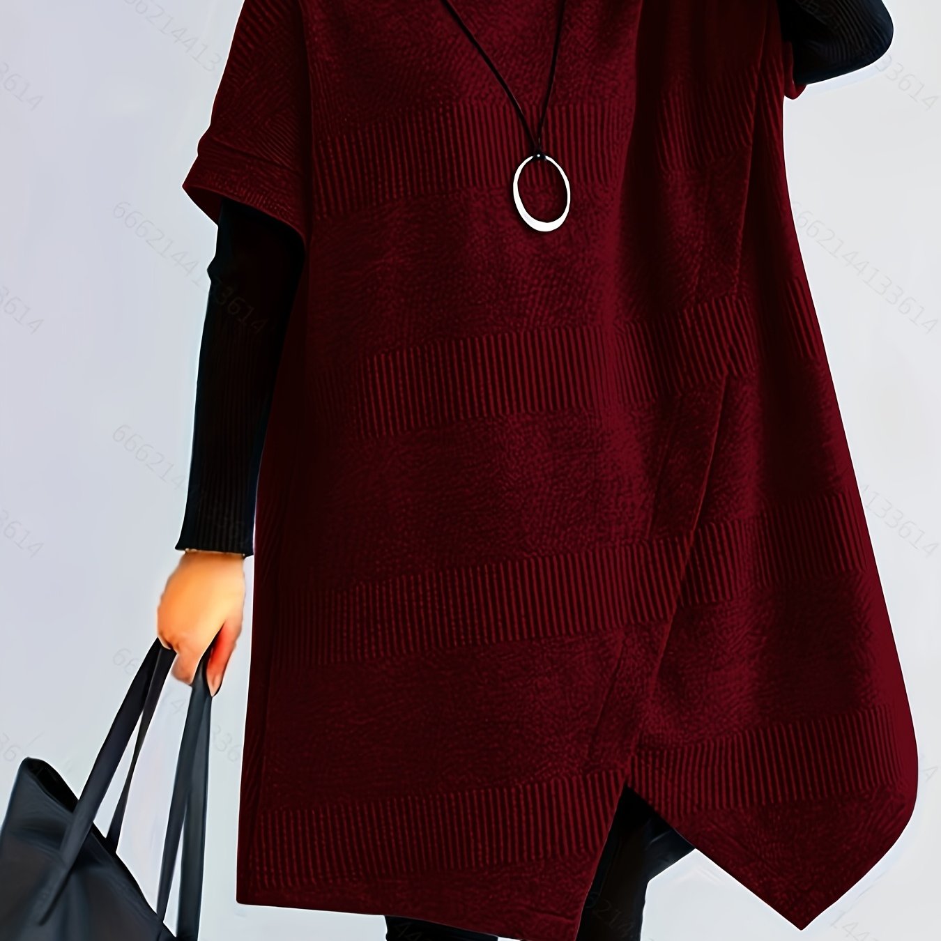 Plus Size Women's Turtleneck Sweater Open Front Slit Fall Winter Pullover