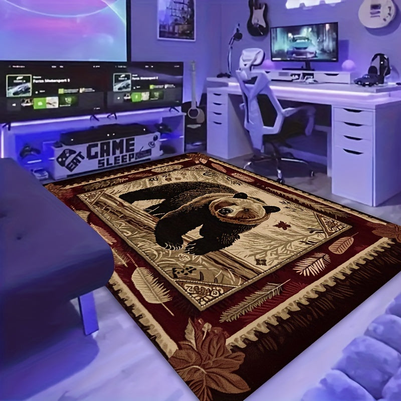 Винтажный ковёр с узором медведя коричневого цвета для помещений и улицы, нескользящий, мягкий, прочный