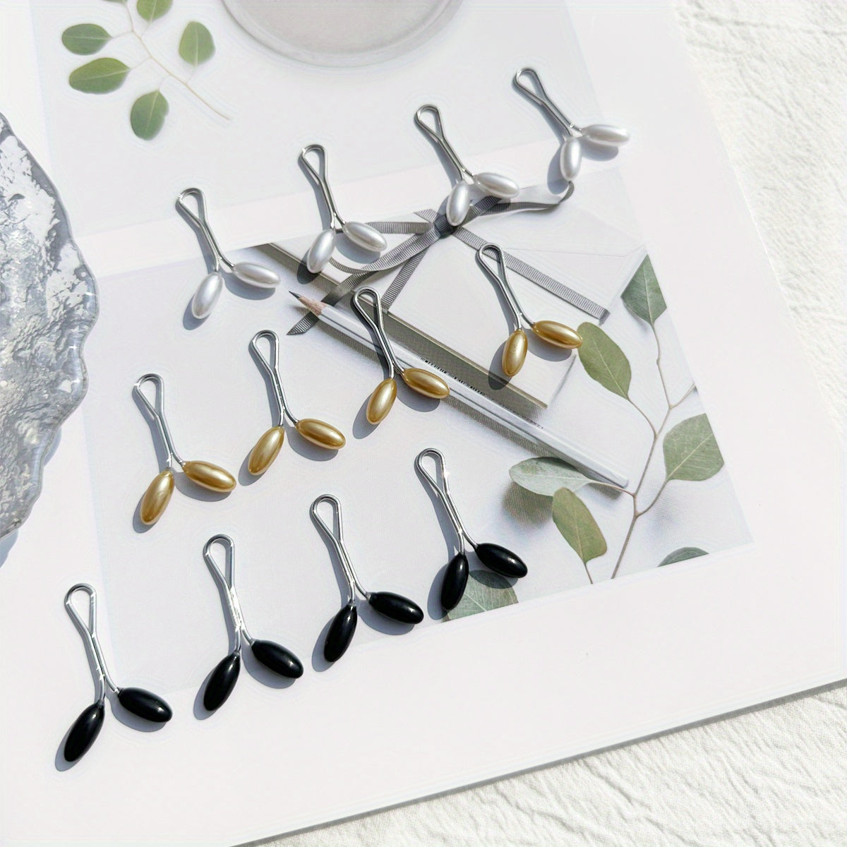 Set of 12 Faux Pearl Bead Scarf Buckles for Muslim Hijab Accessories