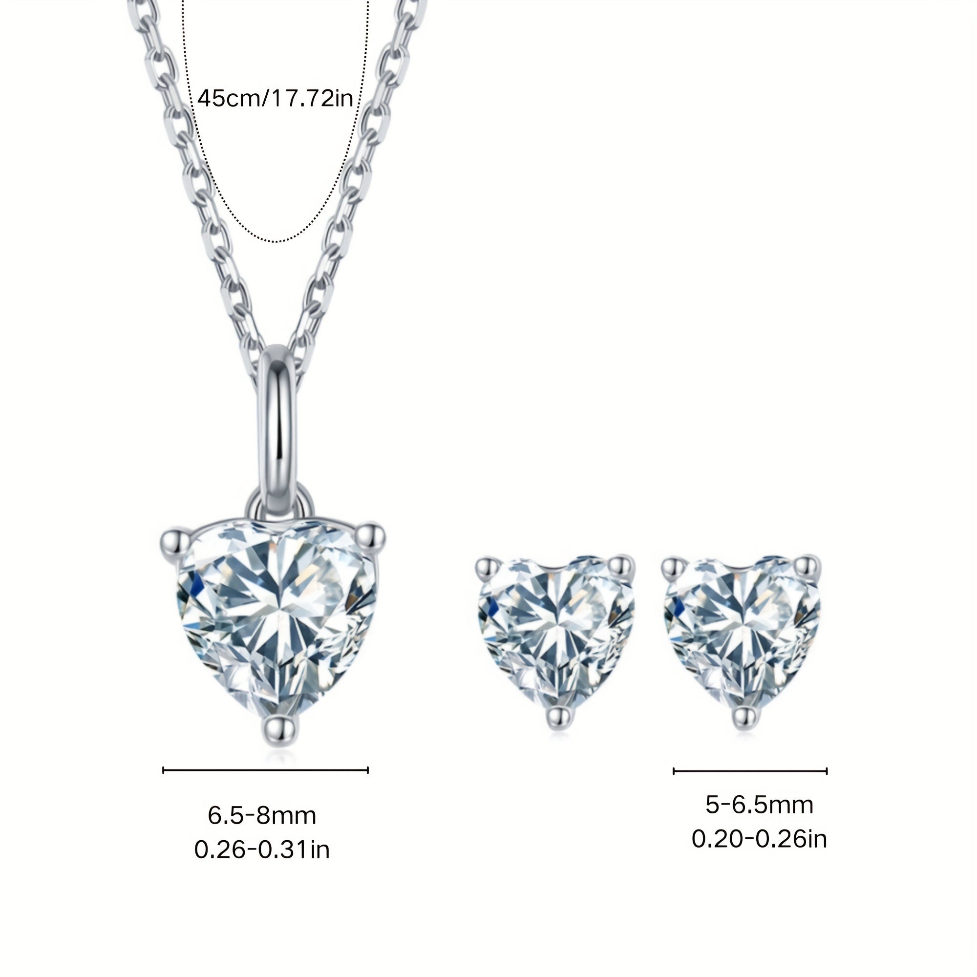 925 Silver Plated Jewelry Set Heart-Shaped Moissanite Necklace Earrings Wedding Festival Gift Box