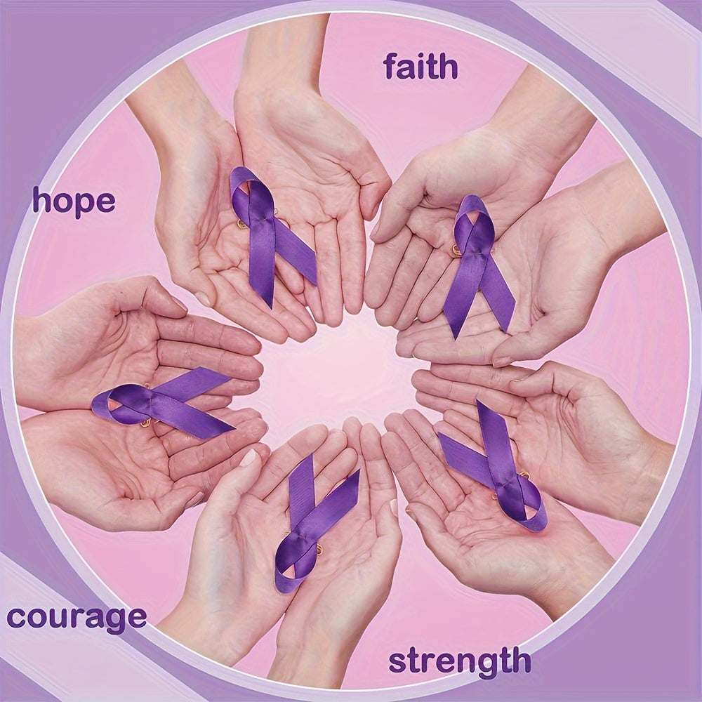 Purple Ribbon Brooch Pin for Awareness Campaigns and Charity Events