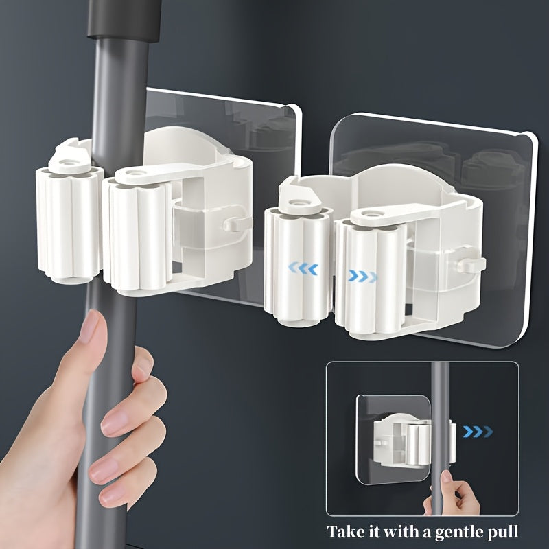 No-Drill Wall Mount Mop and Broom Holder Clips Adhesive Storage Rack for Kitchen Bathroom RV