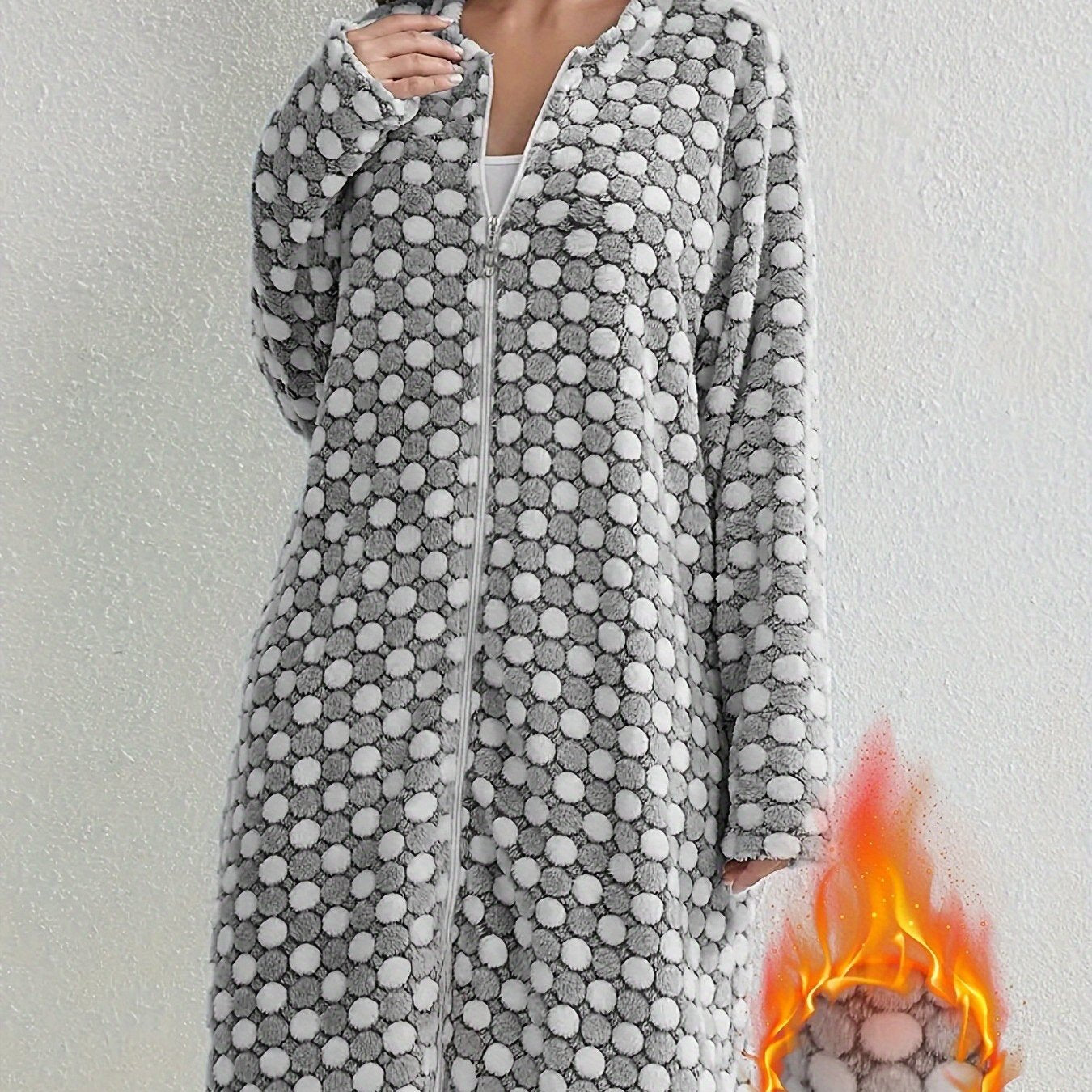 Women's Flannel Sleep Robe with Zipper Pockets Long Sleeve Checkered