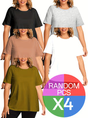 Women's Casual Sport T-Shirts 4 Pack Short Sleeve Breathable Solid Colors