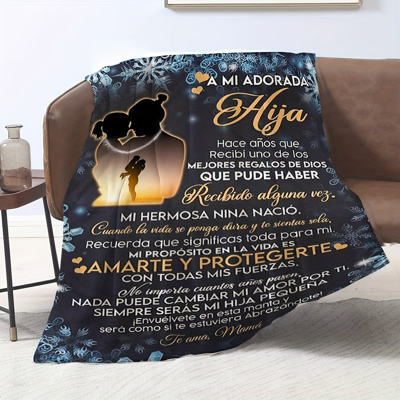 Cozy Spanish Letter-Themed Flannel Throw Blanket for Travel Camping Home Decor