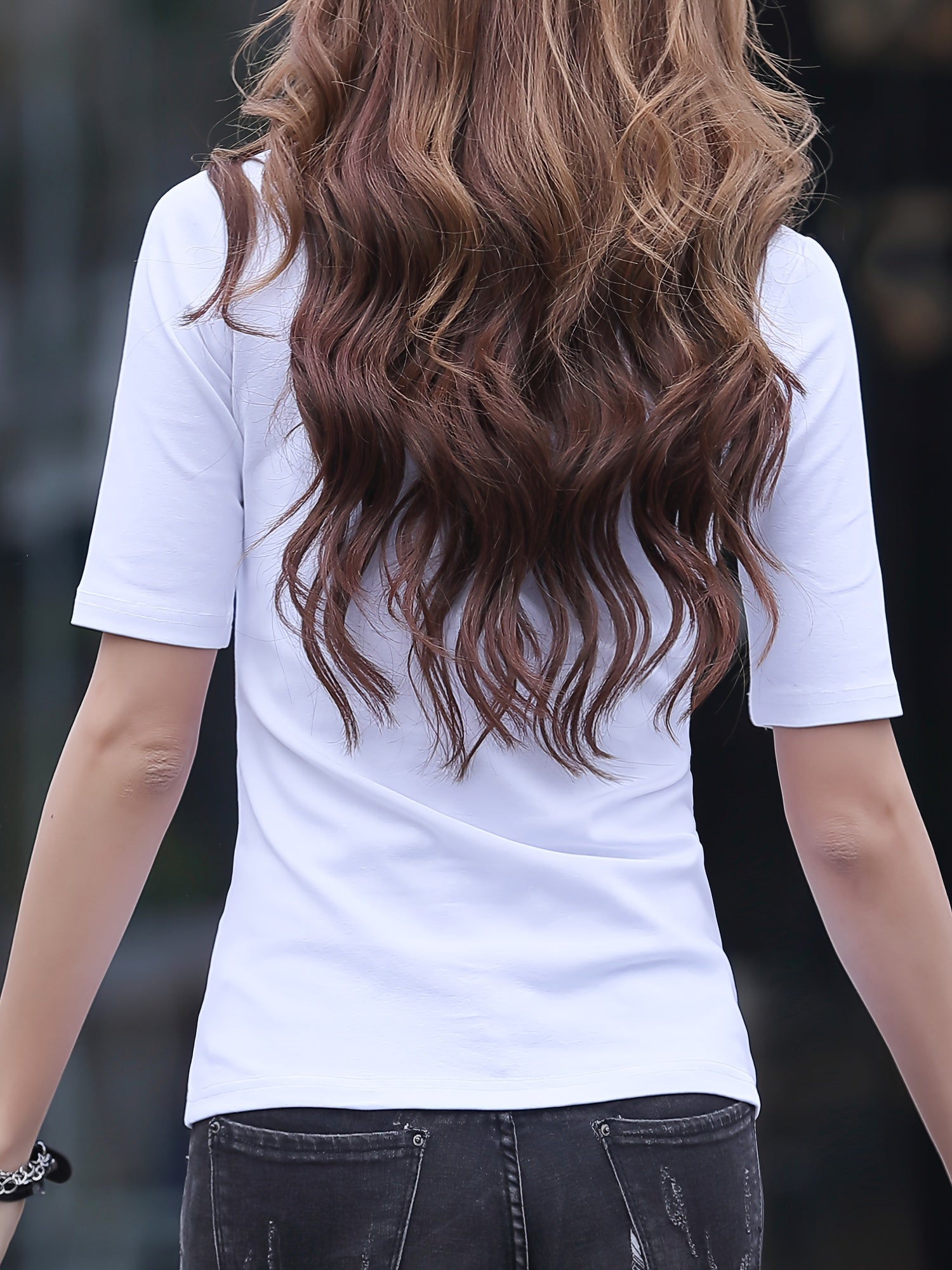 Women's High Neck Polyester T-Shirt Solid Color Casual Spring Fall