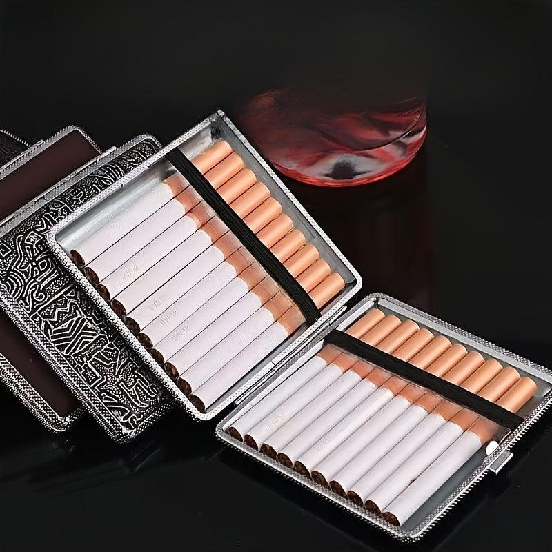 Erkaklar uchun sun'iy charm sigaret qutisi, sigara va chekuvchilar uchun alyuminiy tutqich