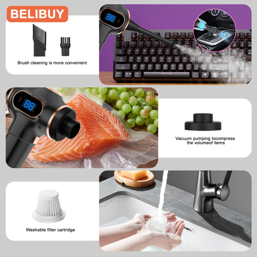 Portable Car Vacuum Cleaner 2-in-1 Lightweight Rechargeable with Multiple Tools