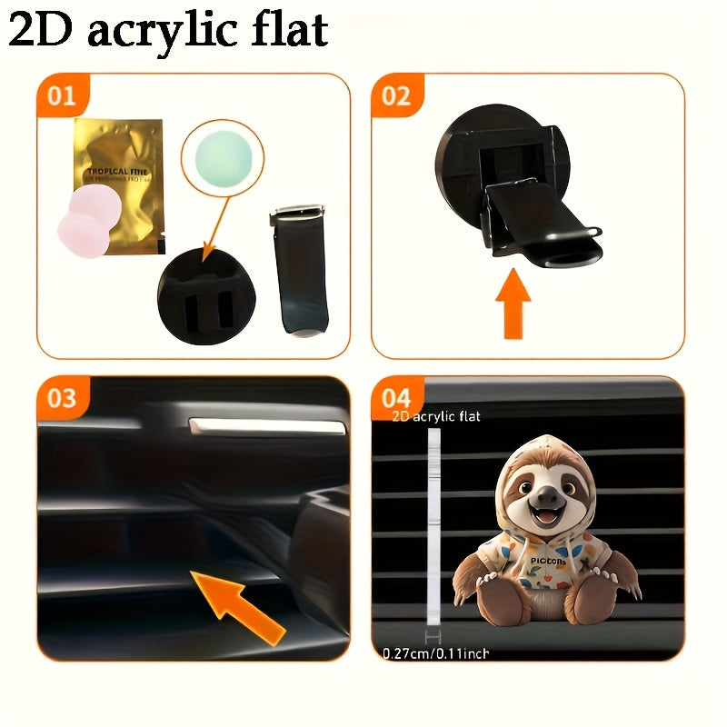 Cute 2D Flat Sloth Car Vent Clip Air Freshener with Aromatherapy Pads