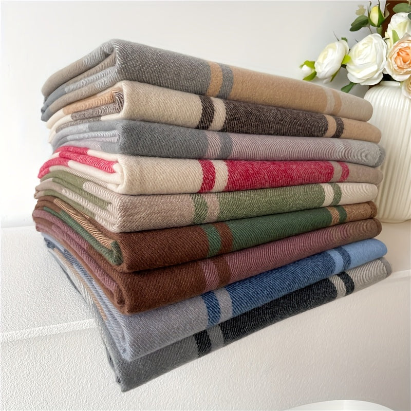 Kuz va qish uchun issiqlik va uslub bilan toʻqilgan Plaid paxta sharf, tassel detallari bilan