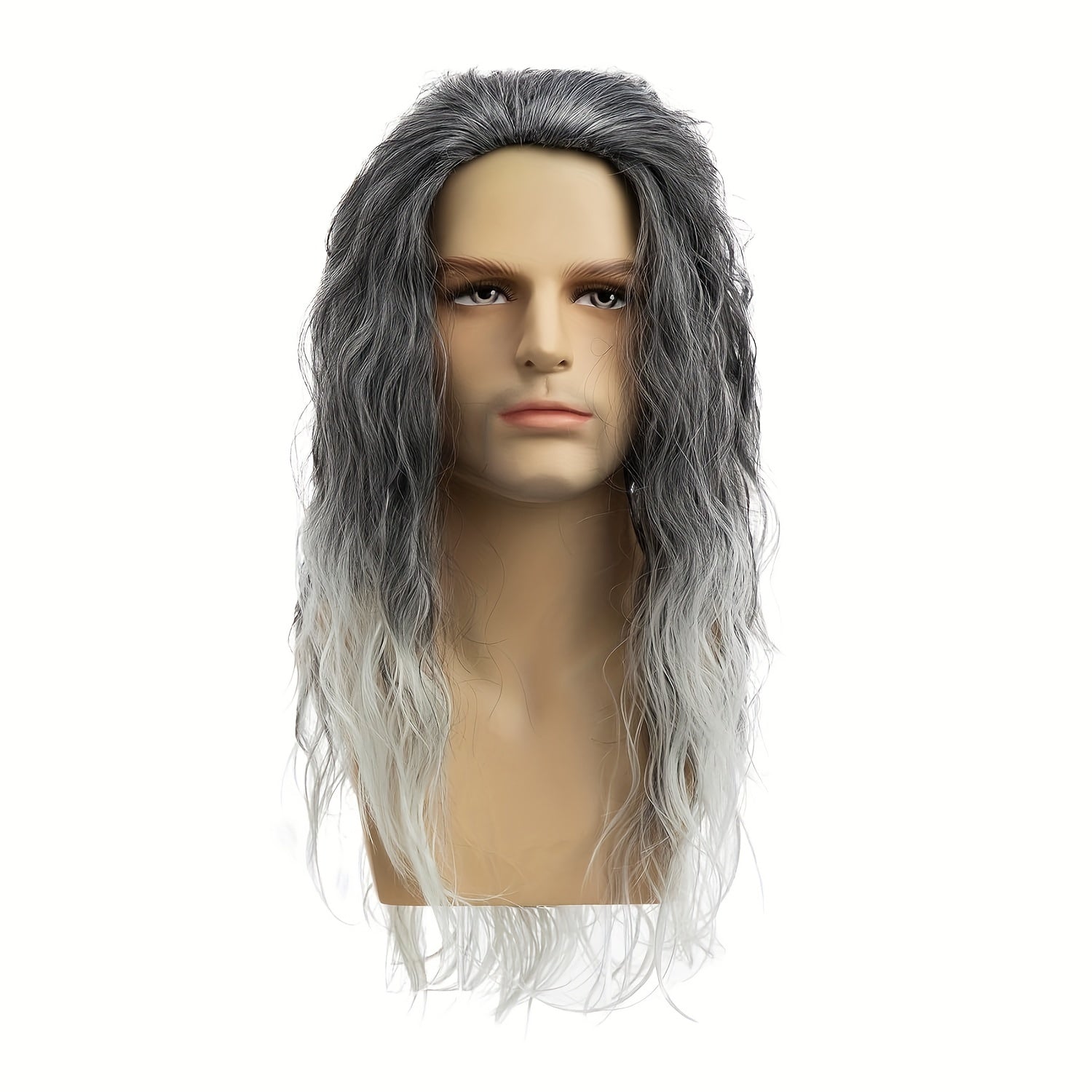 Men's Grey and Black Wavy Halloween Cosplay Wig No Bangs Synthetic Headgear