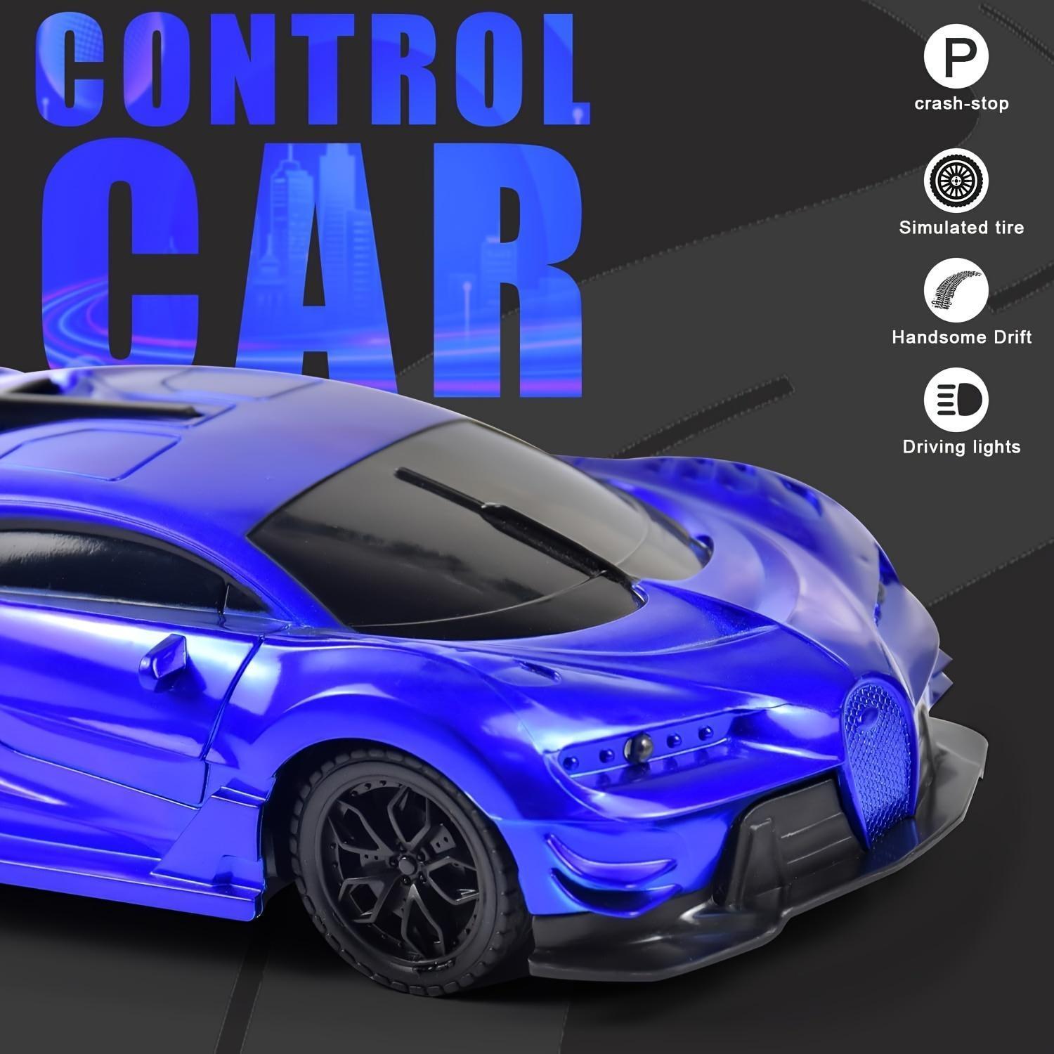 Coche de control remoto alimentado por batería azul para niños de 3+ años, diseño sedán