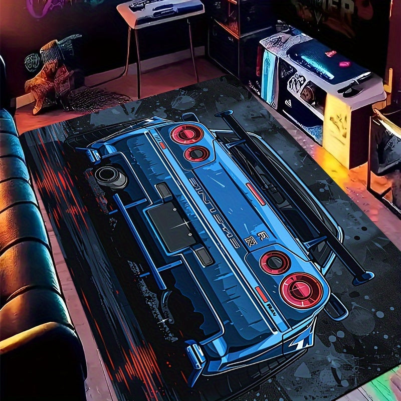 Stylish Sports Car Doormat 8mm Soft Polyester Indoor Rug Non-Slip Entryway