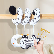 Black and White Baby Hanging Toys with Animal Designs for Strollers and Car Seats