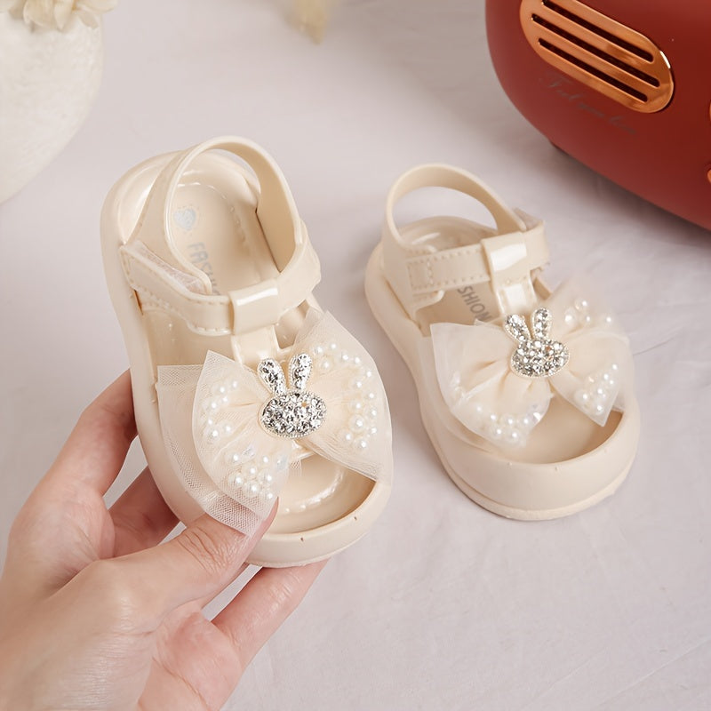 Baby Girl Sandals 2024 Soft Sole Anti-Kick Beach Shoes with Rabbit Design for Toddler Girls