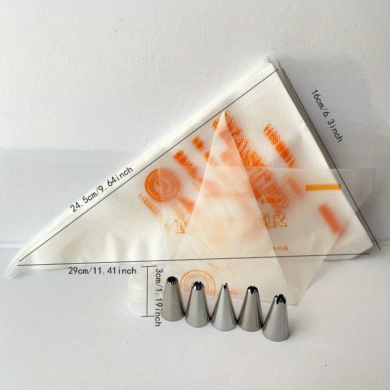 100 bolsas de plástico desechables para pastelería con boquillas para hornear y decorar pasteles