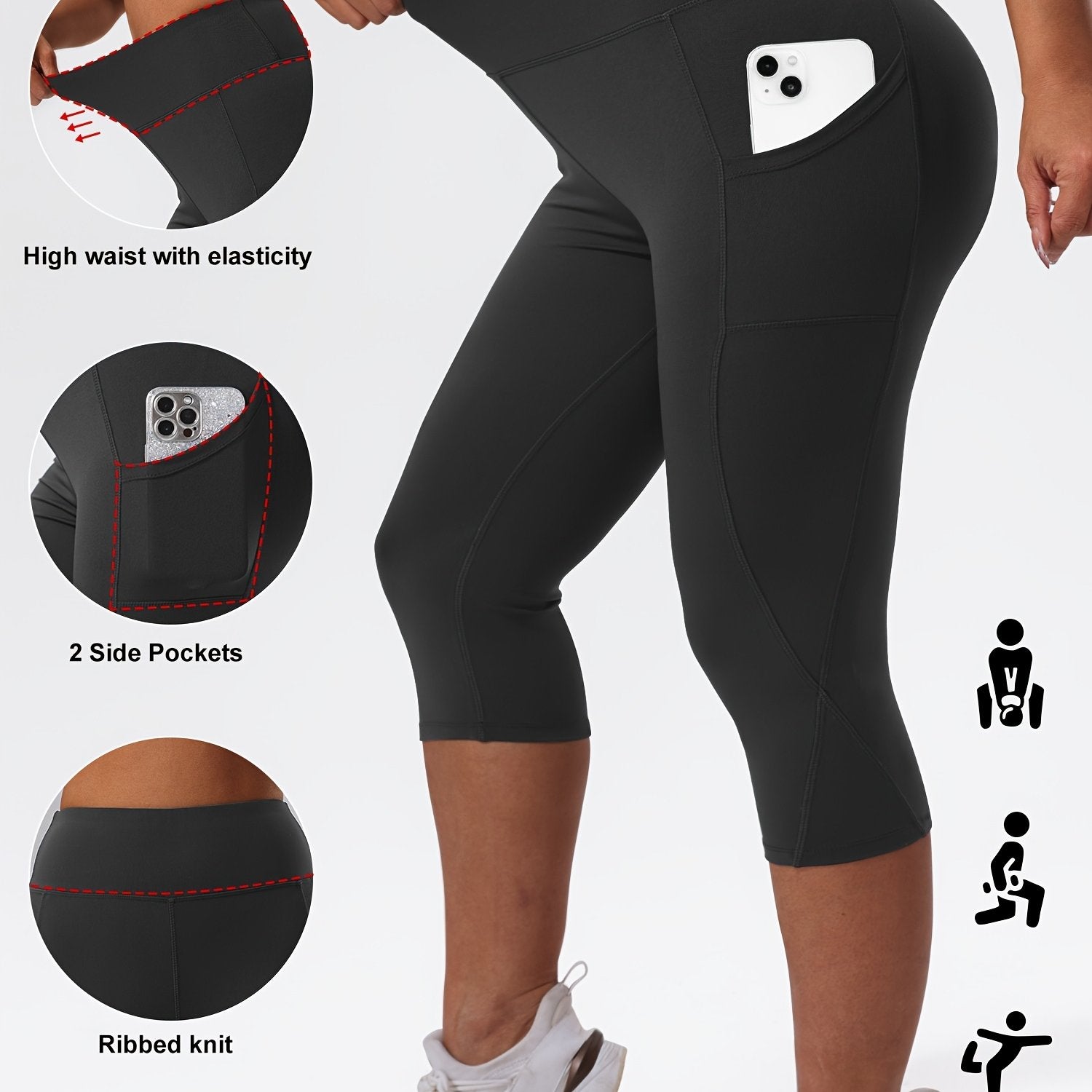 Plus Size High-Waisted Leggings with Pockets 7/8 Length Yoga Running