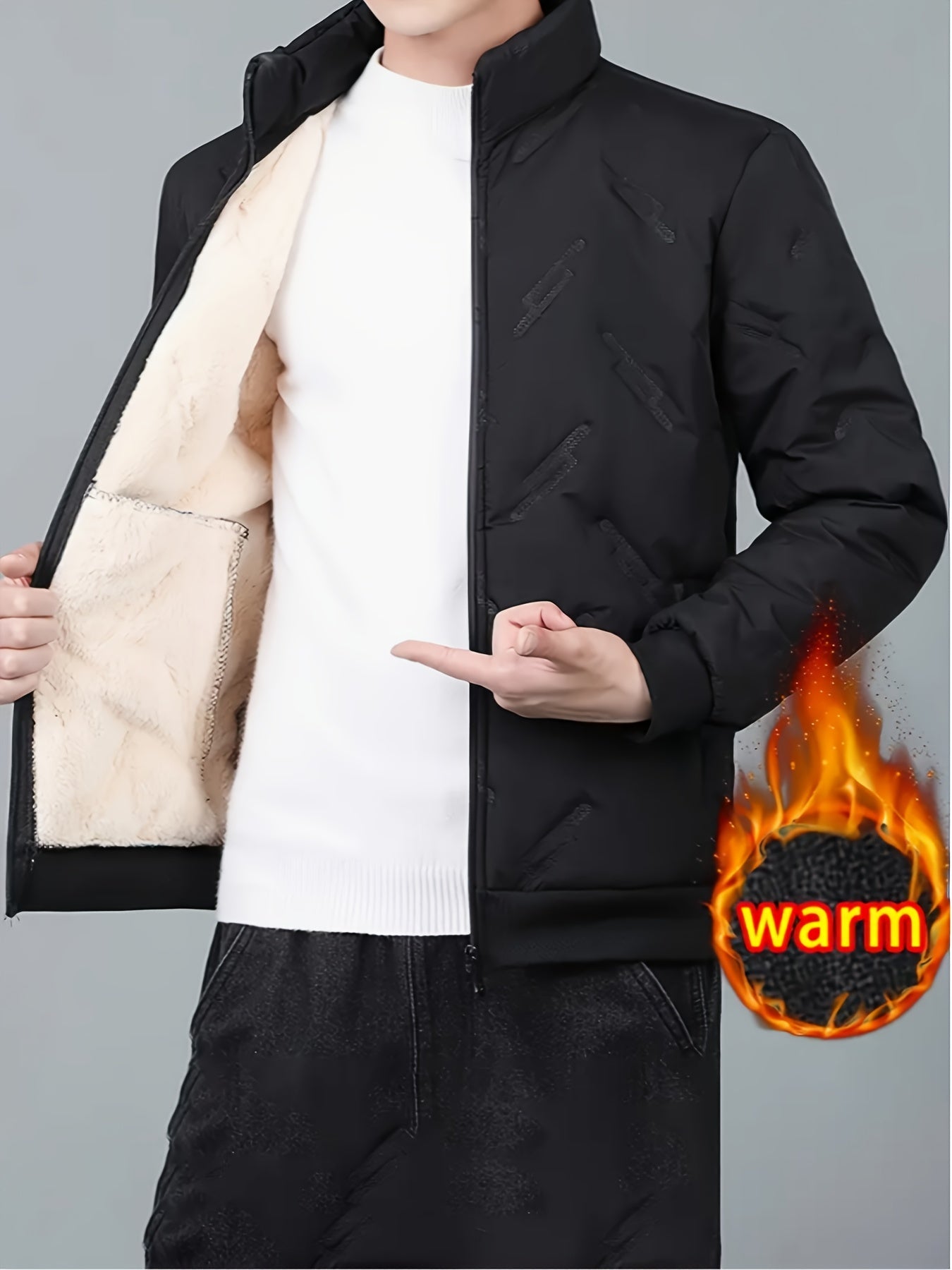 Men's Casual Sportswear Set Polyester Velvet-Lined Stand Collar Zip-Up Jacket Joggers Fall Winter