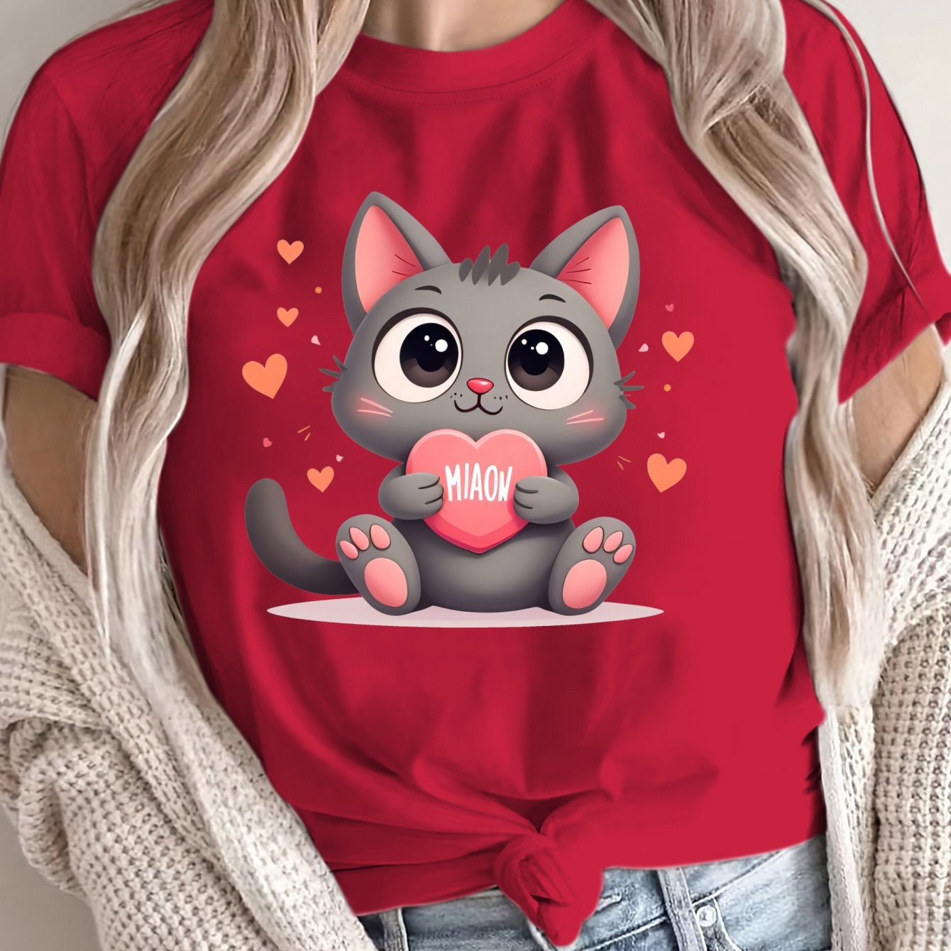 Camiseta de gran tamaño para mujer de corte holgado, algodón suave y transpirable, camiseta con gráfico de gato