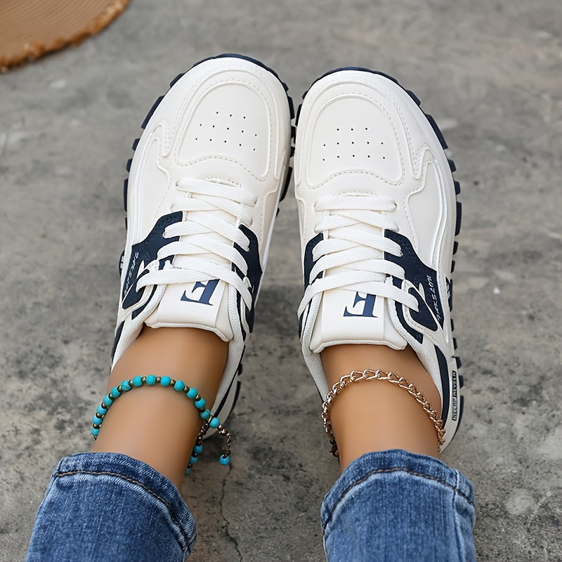 Women's Canvas Platform Sneakers, Contrast Colors, Casual Lace-Up Shoes