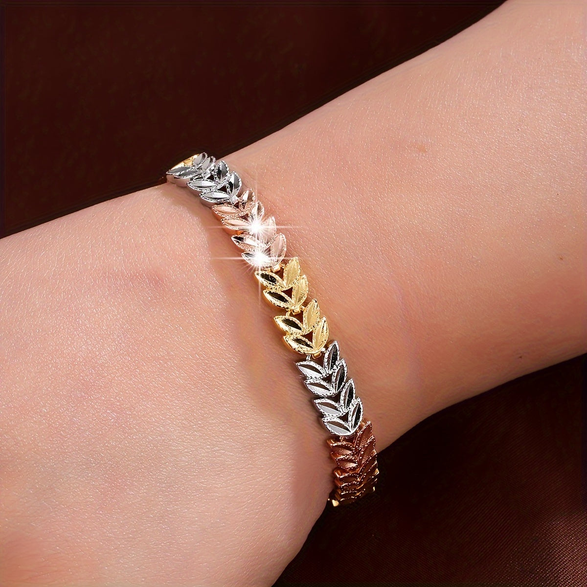 Women’s Copper Wheat Ear Bracelet with Cubic Zirconia for Everyday or Formal Wear