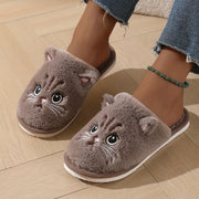Women's Plush Cat Slippers Indoor House Shoes Non-Slip Cozy EVA Sole