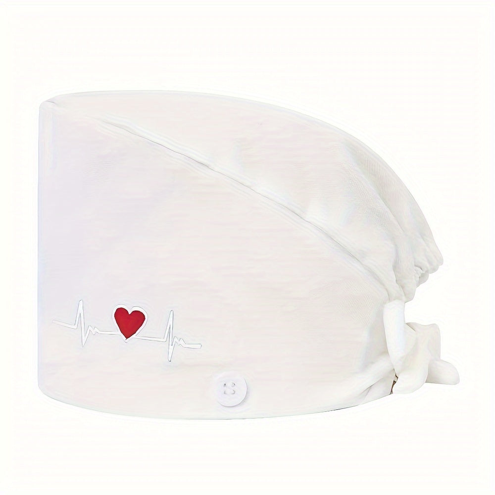Women's Embroidered Heart Pattern Beanie Cap Made of 100% Polyester Breathable Inelastic Dust-Proof Adjustable Elastic Band