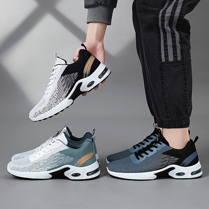 Men's Color-Blocked Breathable Lace-Up Running Shoes for Outdoor Activities