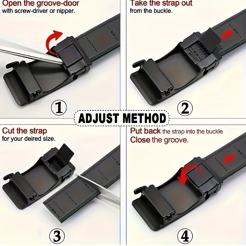 Unisex Adjustable PU Leather Belt with Automatic Buckle for Jeans and Dress Pants