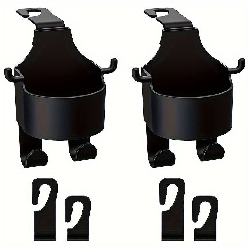 2-Pack Car Seat Headrest Hooks with Built-In Cup Holders Durable PP