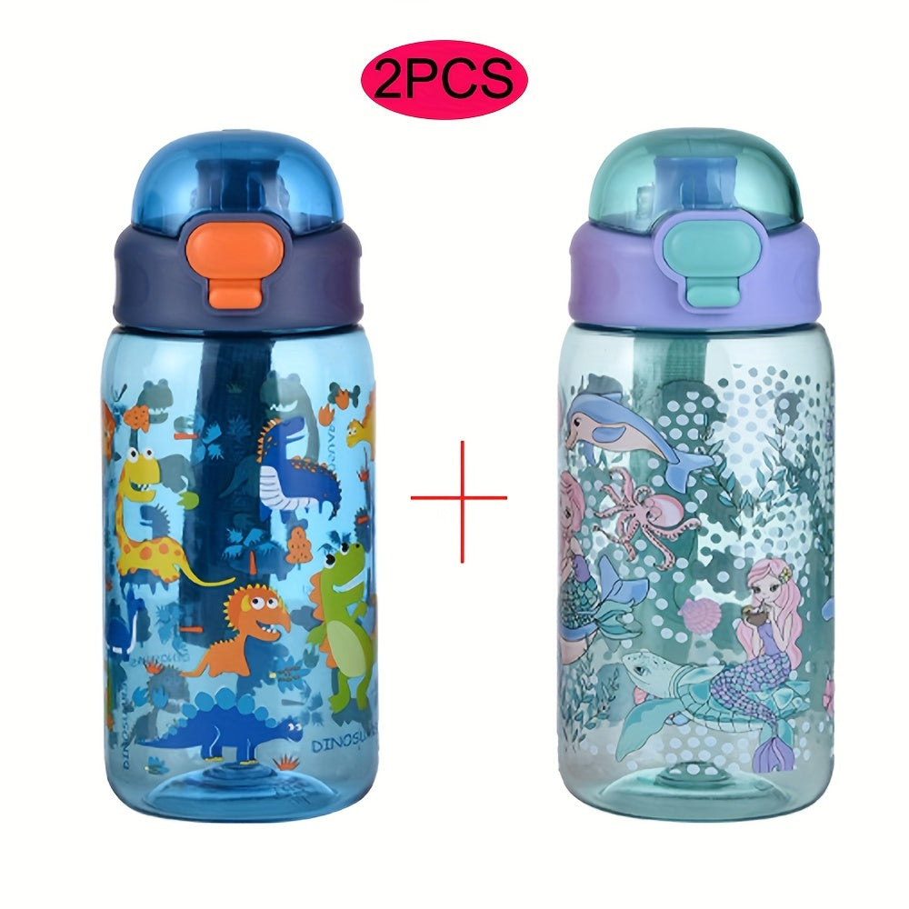 2 Pack 20oz Thermal Transfer Water Bottles with Cartoon Pattern and Handles for Home and Outdoor