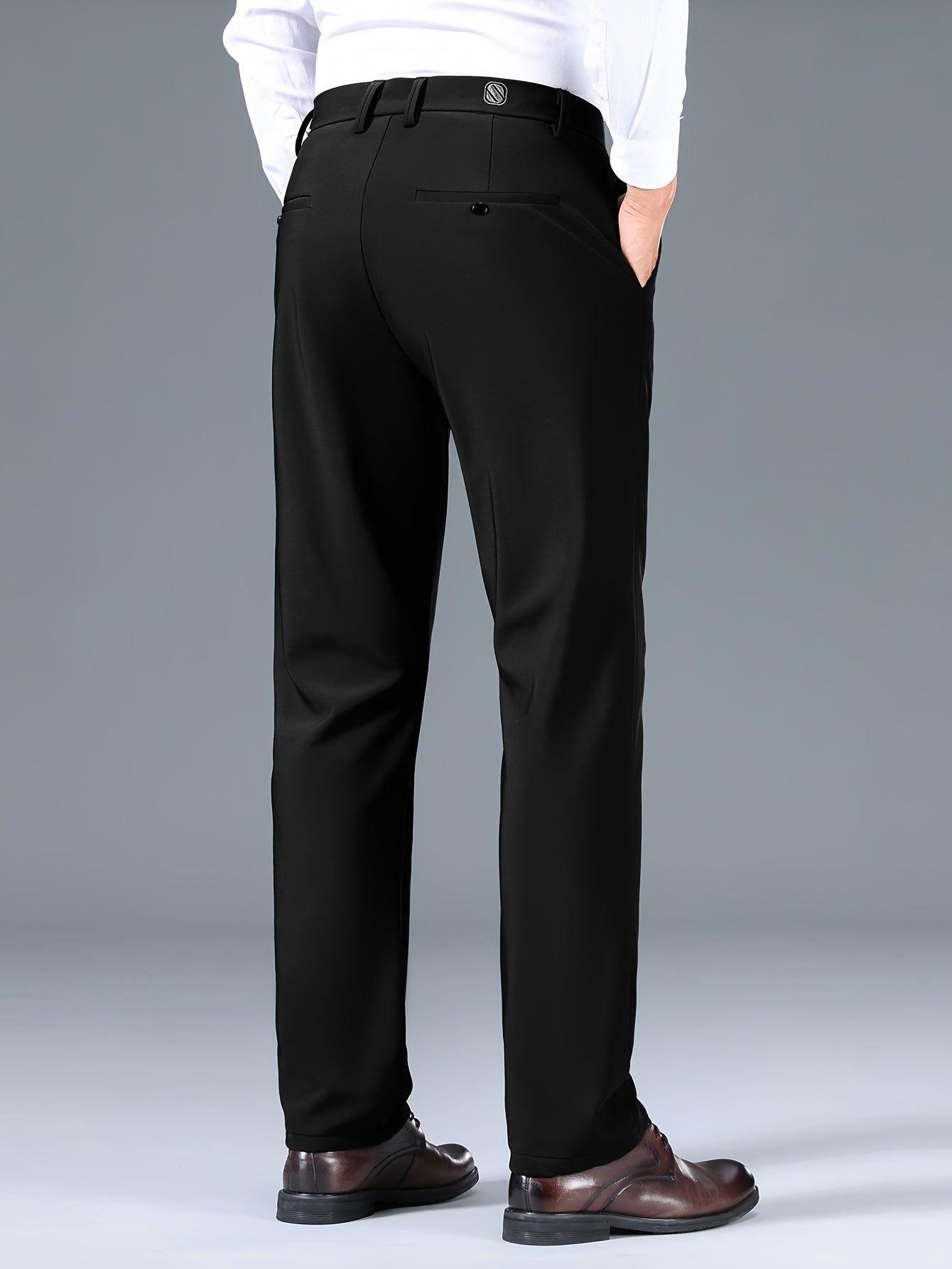 Men's Slim Fit Stretch Pants Solid Color Business Casual All-Season