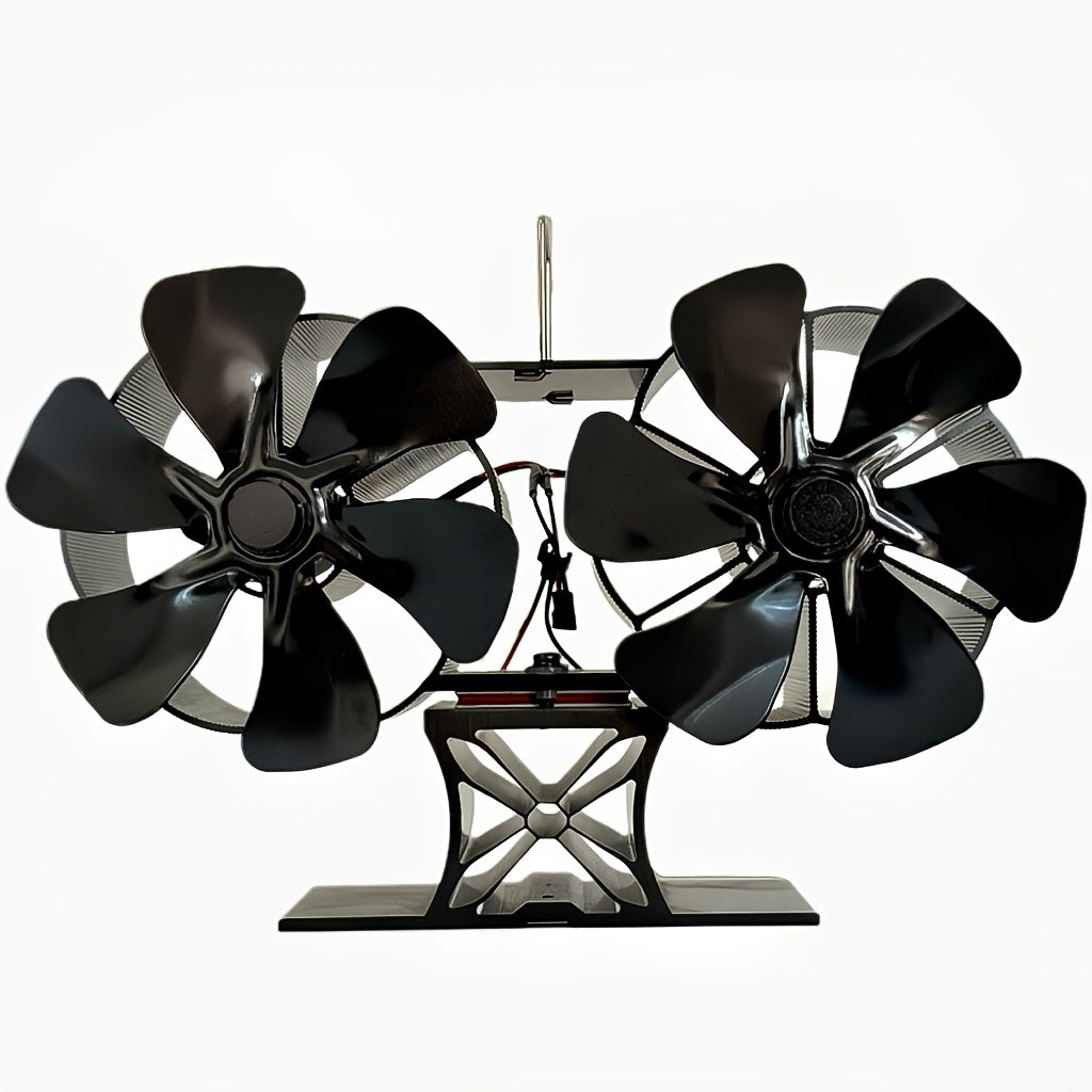 Wood Stove Fan Set with Thermometer and Gloves, Heat Powered, Silent Motor