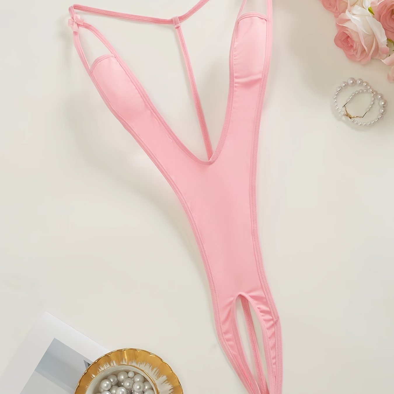 Women's Black Lace Bodysuit with Long Sleeves and V-Neck