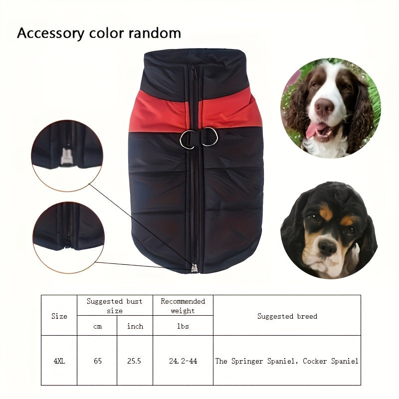 Windproof Winter Dog Jacket for Medium Breeds Polyester Zippered Warm Outdoor Apparel