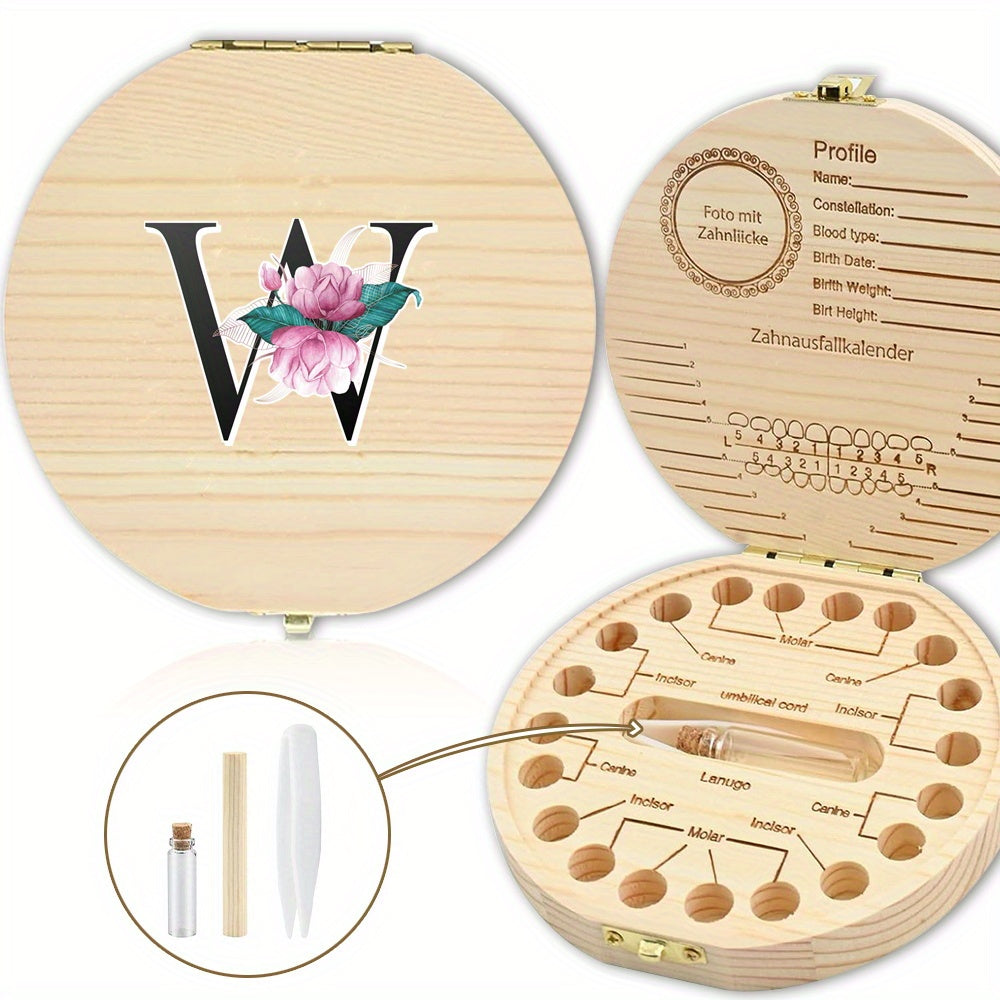 Bolalarining yoʻqolgan sut tishlari uchun yogʻochdan yasalgan saqlash qutisi, 20 tishgacha saqlash joyi bilan. Oq marmar harf naqshli dizayn. Ajoyib sovgʻa gʻoyasi.