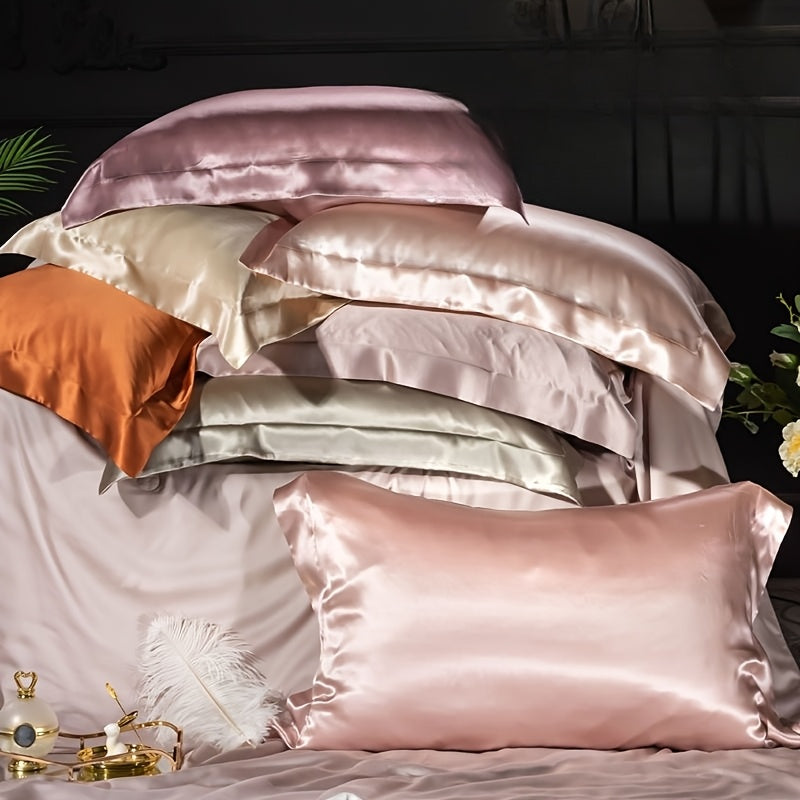 Set of 2 Mulberry Silk Pillowcases 25 Momme Satin Weave Hypoallergenic Solid Color