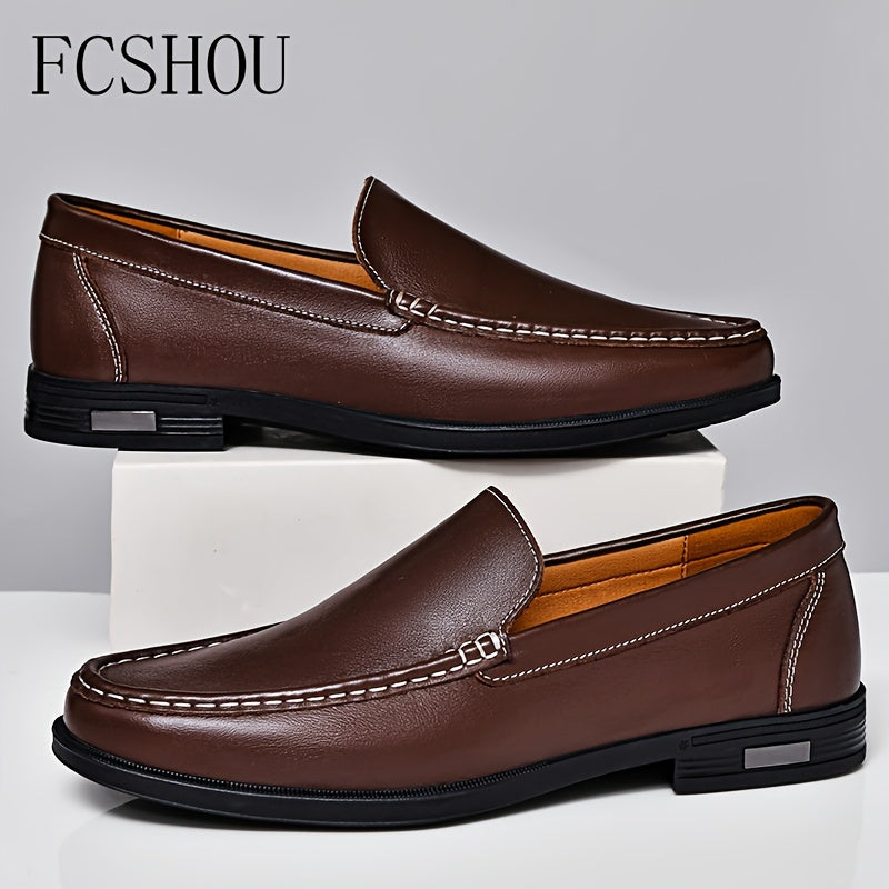 Men's Slip On Loafer Shoes with Rubber Sole Non Slip Casual Solid Leather
