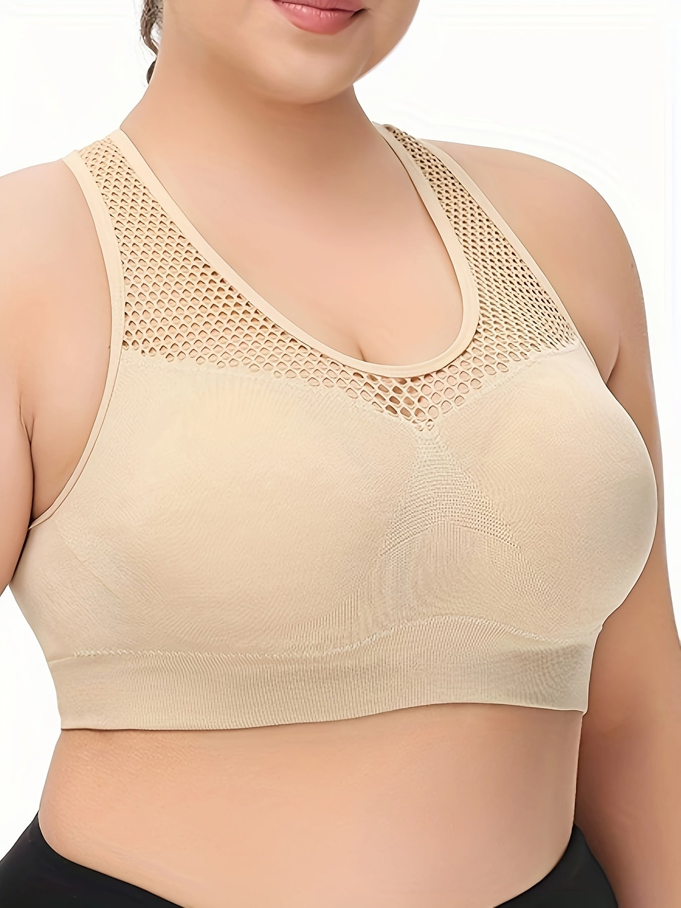Plus Size Seamless Breathable Sports Bra Wire-Free Yoga Bra with Removable Pads