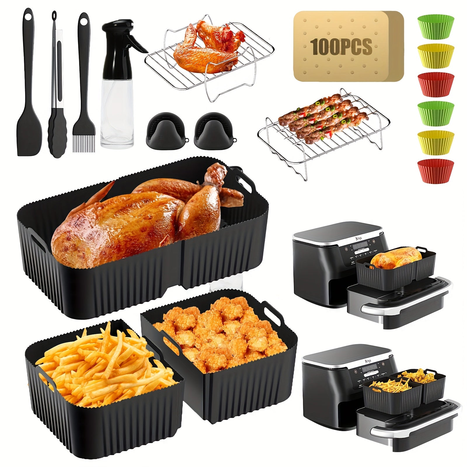 Ninja Foodi Flexdrawer 10.4L Silikonli Issiq Havo Qovurish uchun Aksesuarlar AF500EU modeliga mos keladi, 1 ta 10.4L va 2 ta 5.2L qovurish uchun Ninja Hot Air Fryer uchun.