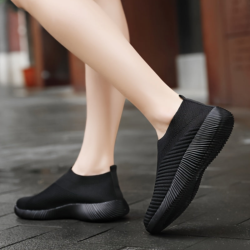 Women's Breathable Mesh Slip-On Sneakers Casual Walking Shoes Solid Color