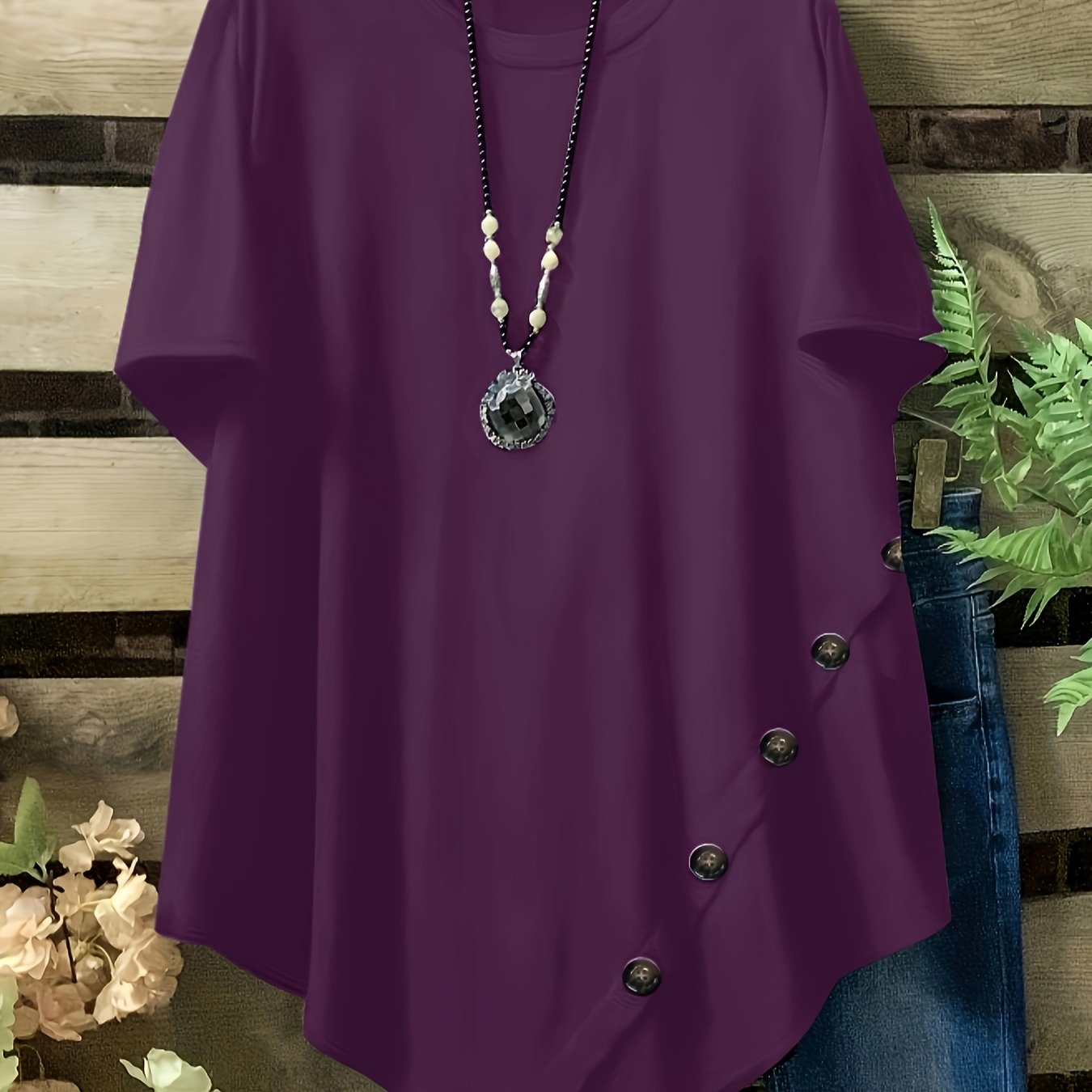 Plus o'lcham ayollar uchun erkin fit qisqa qollu futbolka yozgi kundalik yumshoq bo'yinli to'liq ko'k