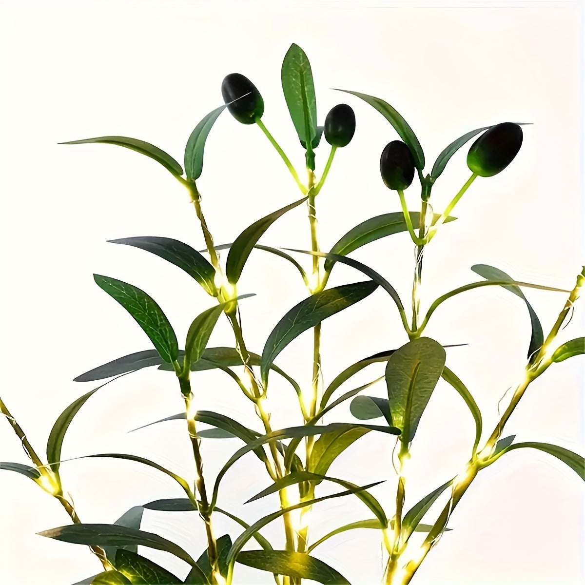 LED soxta zaytun shoxli daraxt chirog'i, metall sim bilan, batareya bilan ishlaydigan bezak lampasi, uy uchun, kalit nazorati, ko'p rangli, tug'ilgan kunlar va bayram bezaklari uchun ideal.