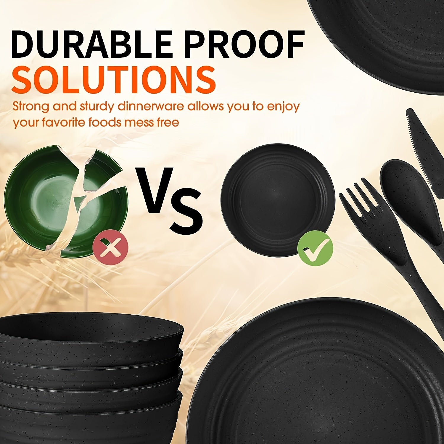 32-Piece Unbreakable Microwave-Safe Camping Cutlery Set with Plates Bowls Cups