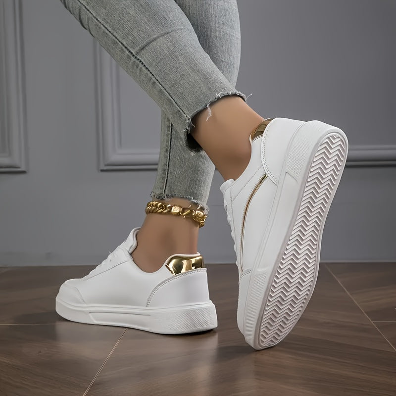 Women's White Casual Sneakers Lightweight Lace-Up Low Top Shoes