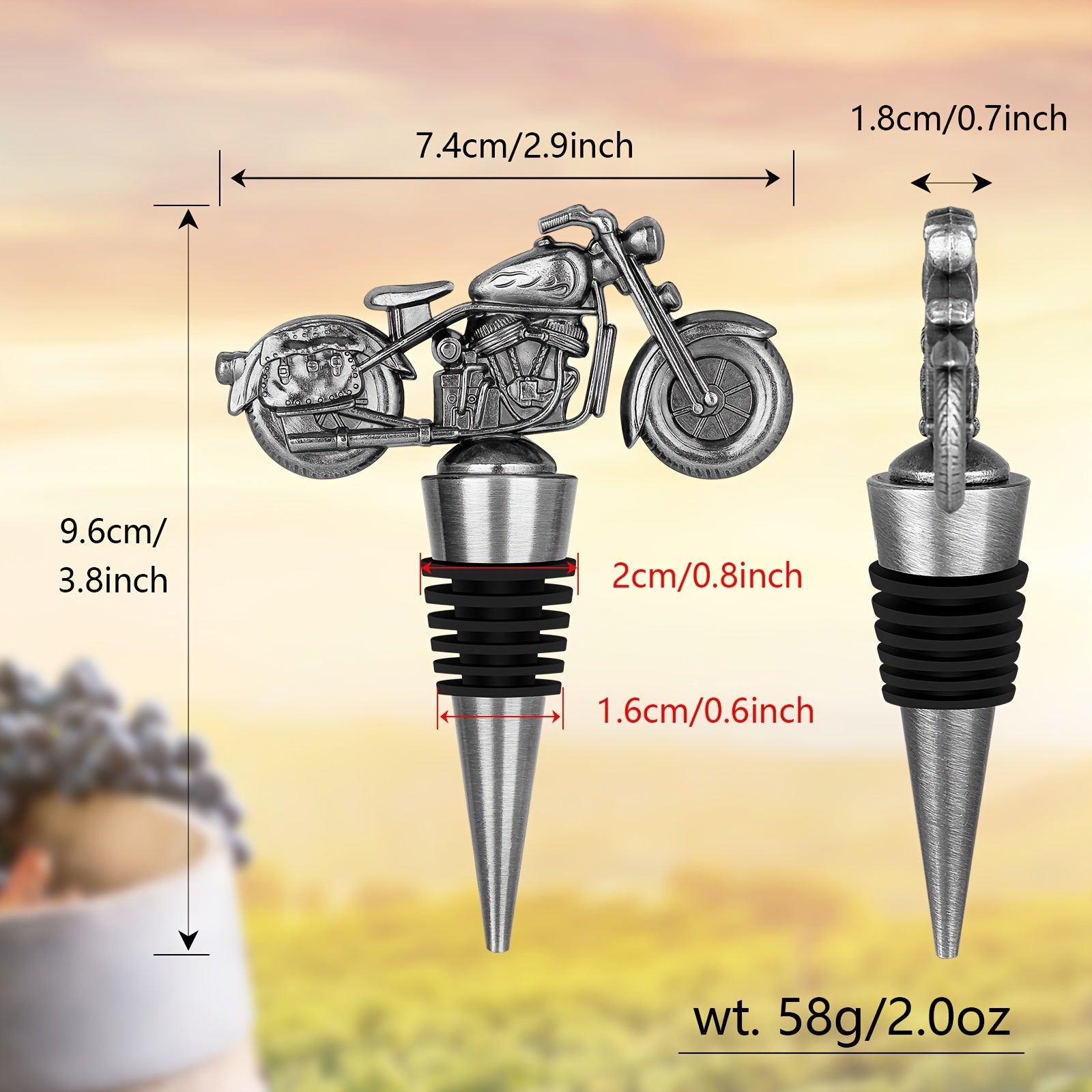 Motorcycle Wine Stopper for Men Gift Idea Durable Metal