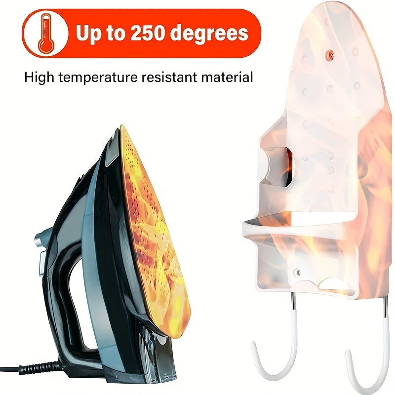 Soporte de pared para tabla de planchar con estante de PBT resistente al calor y ganchos para dormitorio, baño u oficina negro o blanco