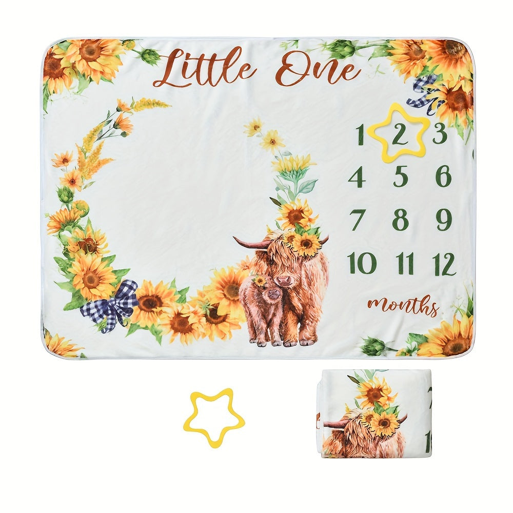Baby Milestone Photo Blanket with Highland Sheep Print for Growth Memories